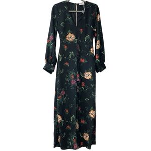 Lush Black Floral Long Sleeve Split Skirt Crepe Romper